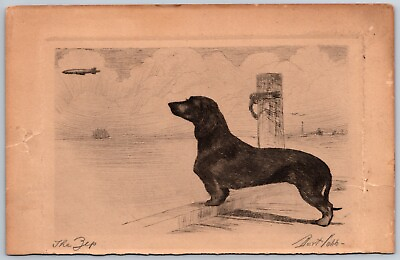 #ad Dachshund Dog Art Bert Cobb Original Dry Etching Zeppelin The Zep Artist Signed $149.99