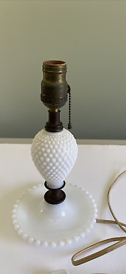 #ad Vintage White Hobnail Milk Glass Electric Table Lamp No Shade Working Grannycore $18.99