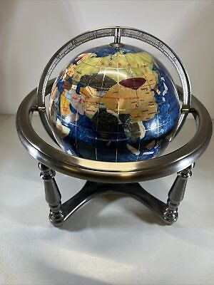 #ad Gorgeous Gimballed Blue Lapis World Desk Globe 13.5quot; x 12quot; Great Condition $59.94