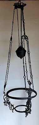#ad Antique Victorian Ornate Hanging Chandelier Cast Iron Oil Lamp Holder $424.95