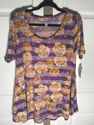 #ad LULAROE PERFECT T SIZE MEDIUM NEW WITH TAGS Yellow and Purple floral and stripes $19.99