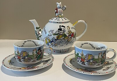 #ad Paul Cardew Alice in Wonderland 150th Anniversary Teapot WITH Cups and Saucers $100.00