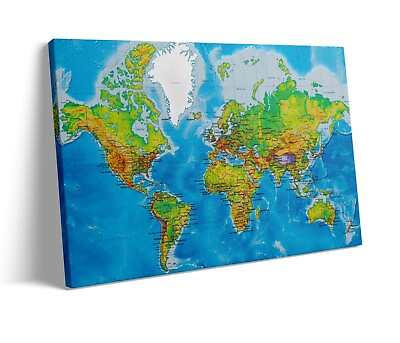 #ad World Classic Premier Wall Map Poster Canvas Prints Wall Art Pictures Artwork $54.99