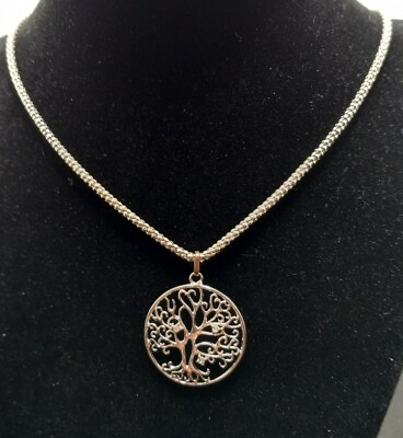 #ad Silver tone Chain With Open Round Tree Of Life Pendant Chain Necklace 20” 372 $7.95
