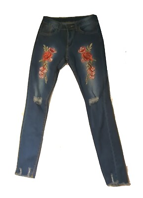 #ad Palmer Heritage Distressed Skinny Ankle jeans Small Embroidered Flowers Ripped $9.88