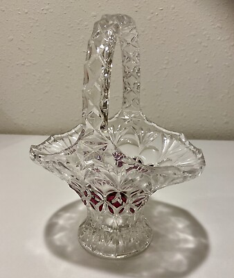 #ad Lead Crystal Basket with Amethyst Accents 10 1 2” Tall Vintage $10.00