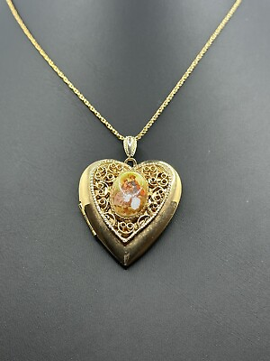 #ad 14kt Gold Filled Victorian Vintage Heart Locket Pendant 2.54TCW 1.5x2.0 Inch $194.23