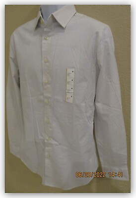 #ad Feather White w print Dress Shirt Stretch Button Goodfellow STANDARD or SLIM FIT $15.79