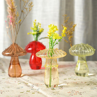 #ad Mushroom Shaped Glass Bud Vase Plant Propagation Bottle Flower Table Vase Home $7.99