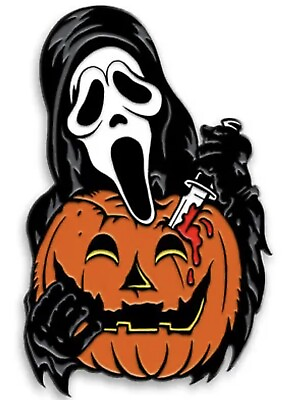 #ad Scream Horror Movie Ghost Face With Pumpkin Mask Black Enamel Metal Pin $6.45