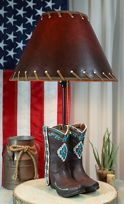 #ad Western Aztec Tribal Patterns Cowgirl Cowboy Boots Table Lamp With Laced Shade $69.95