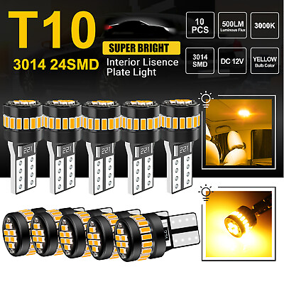 #ad 10X T10 194 168 2825 LED Licence Plate Side Marker Dome Light Bulbs Amber Yellow $10.98