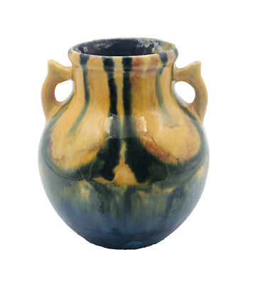 #ad Art Pottery Vase 20th C. Drip Glaze Rainbow Folk Vintage Porcelain $28.39