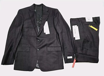#ad CALVIN KLEIN Men#x27;s 42L Jacket 36x32 Pants Slim Fit Wool Suit Eggplant 2 Piece $129.99