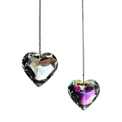 #ad 2pcs Crystal Glass Heart Rainbow #x27;AB#x27; Sun Catcher Pendant Car Hanging Ornament $13.02