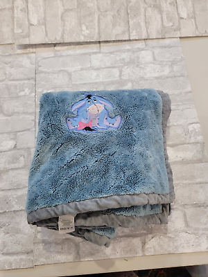 #ad Disney Store Eeyore Blanket Vtg Fleece Blue Heavy Reversible 55x50quot; Flaws $39.99