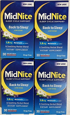 #ad 4 Pack MidNite Back to Sleep Melatonin Herbal Blend 30 Tablets Cherry Exp 01 25 $29.99