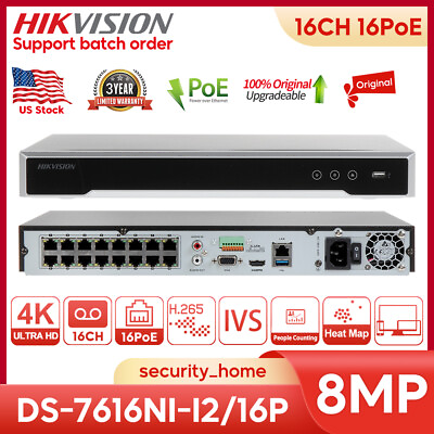#ad HIKVISION Original 12MP 16CH 16POE 4K NVR DS 7616NI I2 16P 16 Channel US Stock $390.35
