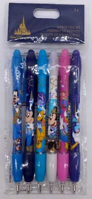#ad Disney Parks WDW 50th Anniversary 6 Pack Pen Set Black Ink Mickey amp; Friends 2021 $19.99