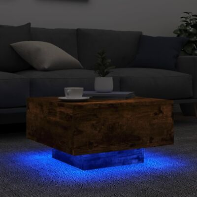 #ad Industrial Rustic Smoked Oak Wooden Living Room Coffee Table With LED Lights $119.99