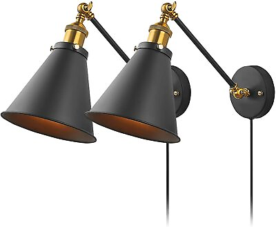 #ad Set of 2 Industrial Wall Lamp Vintage Wall Sconce Plug in with Switch Wall Light $43.99