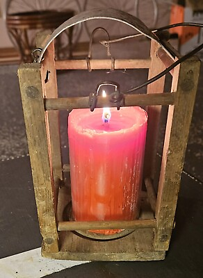 #ad Antique Handmade Primitive Rustic Wood amp; Tin Lantern Barn Candle Lantern 19th C $69.00