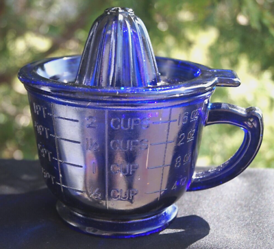 #ad Antique 1910s 1930s Cobalt Blue Measuring Cup Juicer Reamer EARLY ORIGINAL $76.50