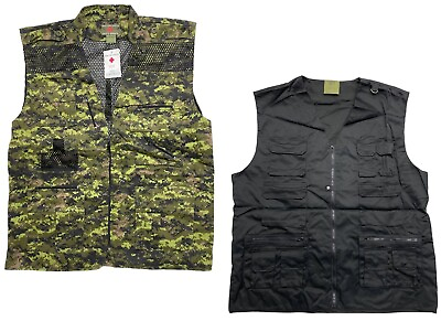 #ad 2 NEW Parkland Camouflage Black Hunting Fishing Hiking Tactical Vest Mens 3XL $12.85