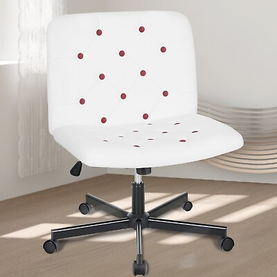 #ad ELECWISH Home Office Chair with Wheels White Armless Cross Legged Desk Chair $109.99