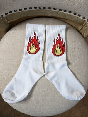 #ad Women#x27;s White Fire Print Mid Calf Boot Socks. Size 7 9. $9.00