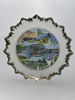 #ad Vintage Small Oregon Coast Souvenir Plate Made In Japan Gold Trim $14.00