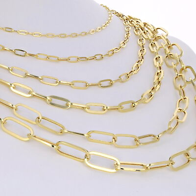 #ad #ad 14k Yellow Gold Paperclip 3mm 7mm Chain Elongated Cable Bracelet Necklace 7quot; 24quot; $121.98