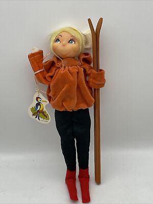 #ad Vintage Skier Girl Doll Figure Posable Herman Pecker Original Tags Japan Rare $113.75