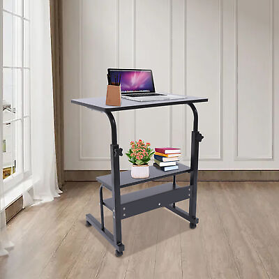 #ad Portable Mobile Laptop Table Liftable Computer Office Student Desk amp; Wheels US🔥 $38.95