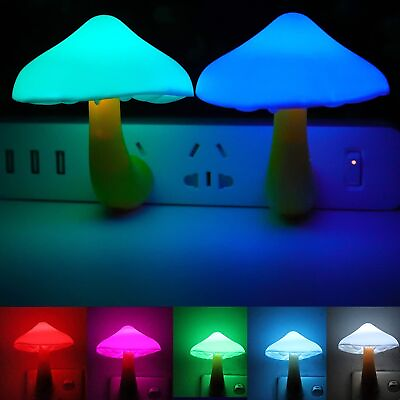 #ad 2x LED Night Lights Mushroom Gradient Light Sensor Plug in Wall Lamps Home Decor $5.98