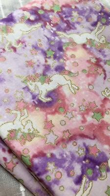 #ad Pink and purple color Unicorn stars 100% Cotton Fabric by the yard C $16.99