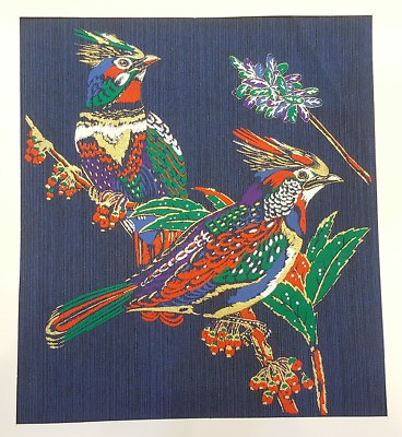 #ad Thai Art Silk Printing Animal Poster Print Colorful 2 Bird Asian Home Decor $30.00
