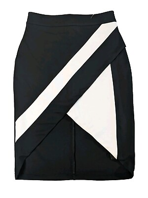 #ad Bebe Women Skirt Mid Length Pencil Black and White Size S Assimetrical $18.74
