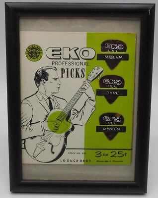 #ad Vintage Lo Duca Bros. EKO Guitar Picks on Card Framed $66.49