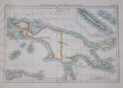 #ad Original 1884 Map NEW GUINEA amp; NEW CALEDONIA Papua Coral Sea Loyalty Islands $11.99
