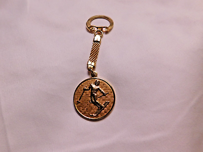 #ad Vintage Skier Keychain Key Ring Gold Tone Metal Collectible $18.95