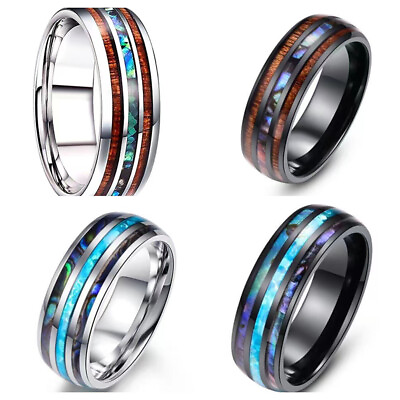 #ad Fashion Unisex Ring 304 Stainless Steel Wood Ring Daily Accessories Holiday Gift $3.55