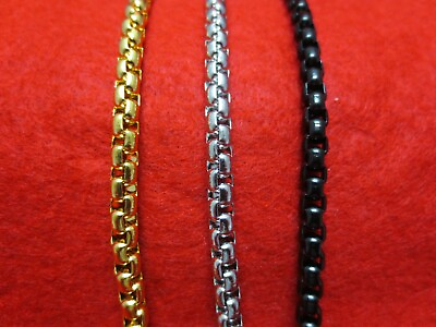 #ad 7quot; 60quot; STAINLESS STEEL GOLDSILVERBLACK PLATED 5MM SMOOTH BOX ROUND ROPE CHAIN $9.52