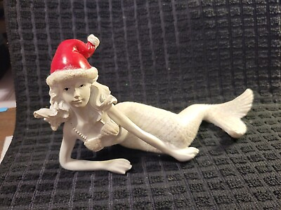 #ad Christmas Mermaid Wearing Santa Hat Seashell Bra Glitter Tail Tropical Figurine $14.95