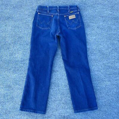#ad Wrangler Mens Stretch Bootcut Denim Blue Jeans 947STR Size 34x27 Hemmed $19.99