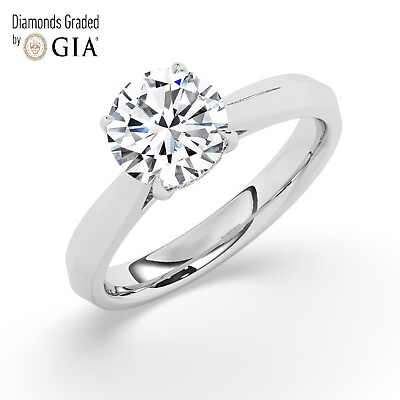 #ad GIA 1 CT Solitaire 100% Natural Round Diamonds Engagement Ring 18K White Gold $3990.00