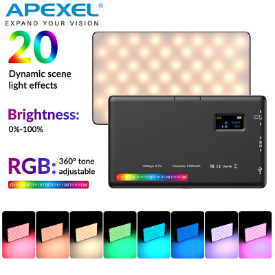 #ad APEXEL RGB Dimmable Video Fill Light with tripod 360 Full Color LED Camera Light $42.99