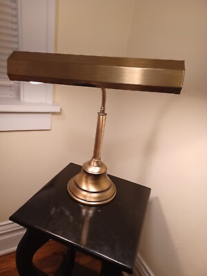 #ad Double Bulb Vintage Brass Piano Library Bankers Adjustable Lamp Square Base $125.00