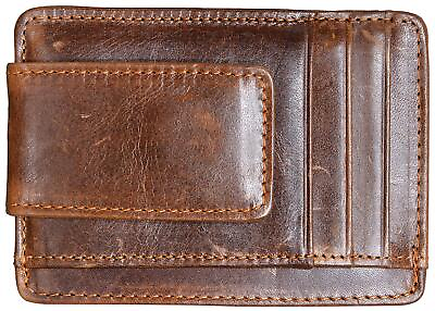 #ad Money Clip RFID Front Pocket Wallet Men Leather Slim Minimalist Wallet Brown $15.47