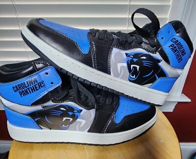 #ad Rare Carolina Panthers Football Custom Sneaker Air Jordan Style Shoes Blue Black $99.99